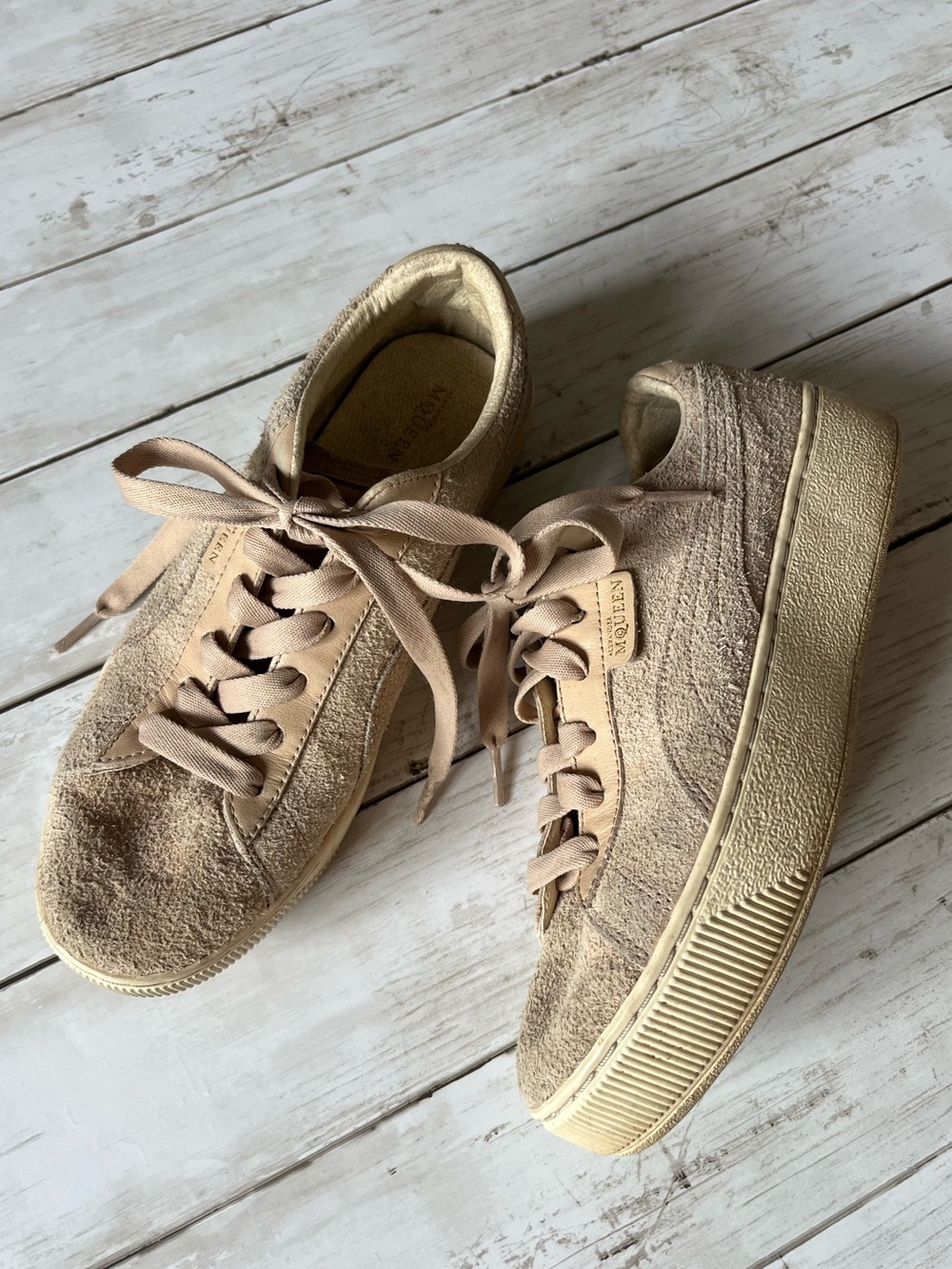 Alexander McQueen Beige Suede Platform Sneakers